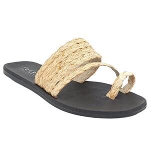 Journee Collection Women Zindy Raffia Slide Sandals US 6.5 Natural Beige